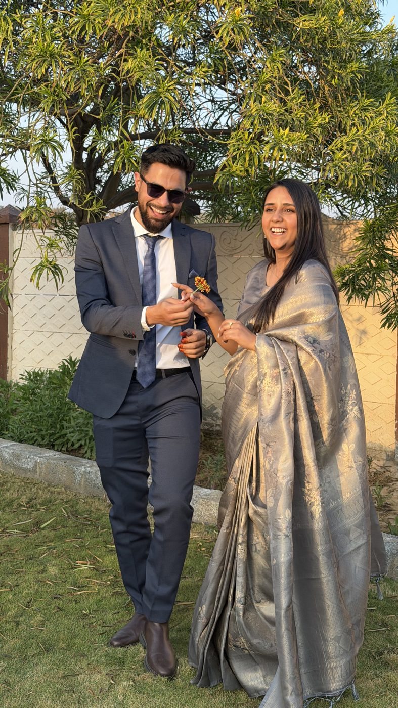 Anju and Sant, all dressed up
